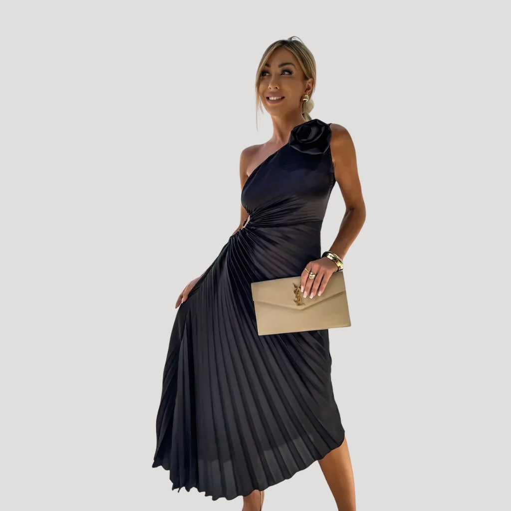 Women’s Dress Formal Cocktail Midi One Shoulder Pleated