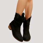 Women’s Cowboy Ankle Boots Western Slip On Mid Heel Short