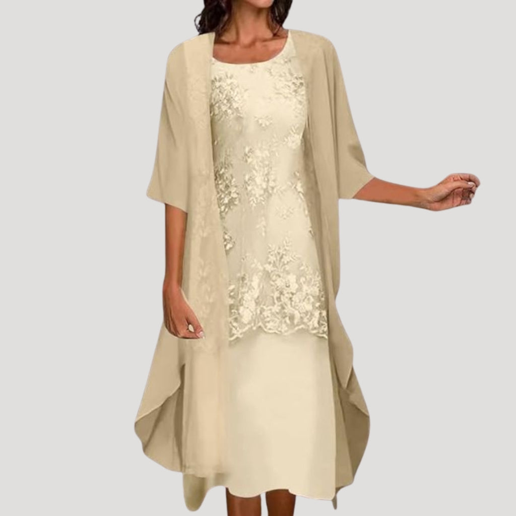 Women’s Formal Dress Midi Evening Lace Chiffon Modest