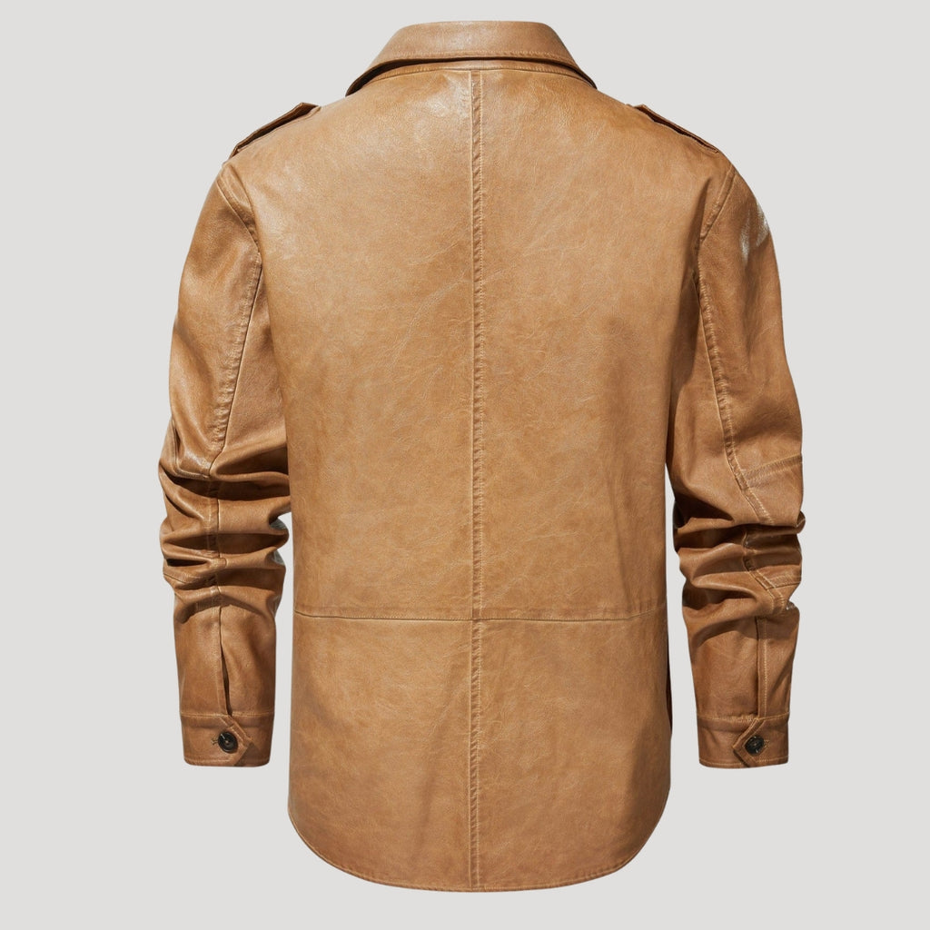 Men’s Leather Field Jacket Button Front Utility Outerwear