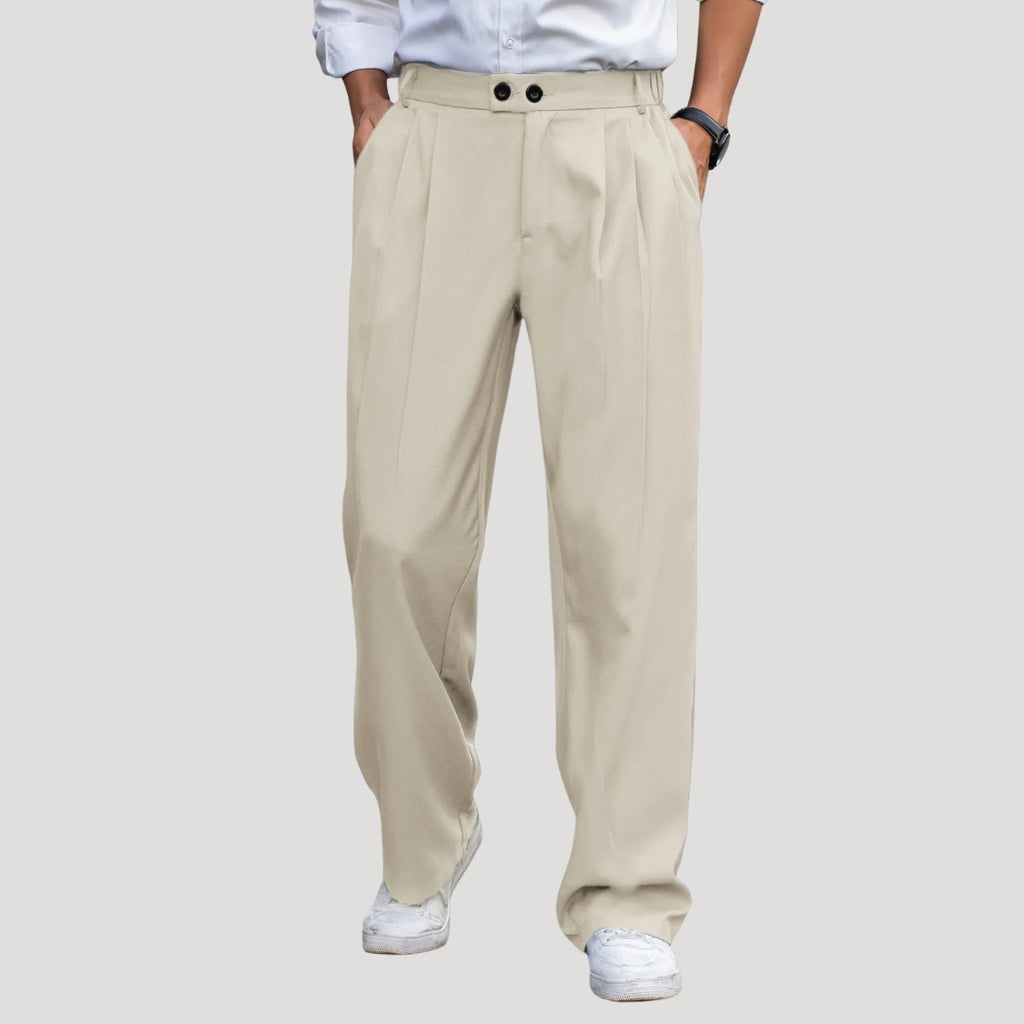 Men’s High Waisted Pleated Trousers Relaxed Fit Casual Pants