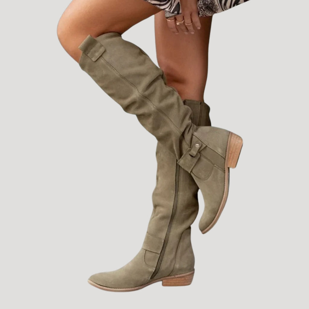 Women’s Slouchy Knee High Boots Low Heel Tall Fashion Shoes