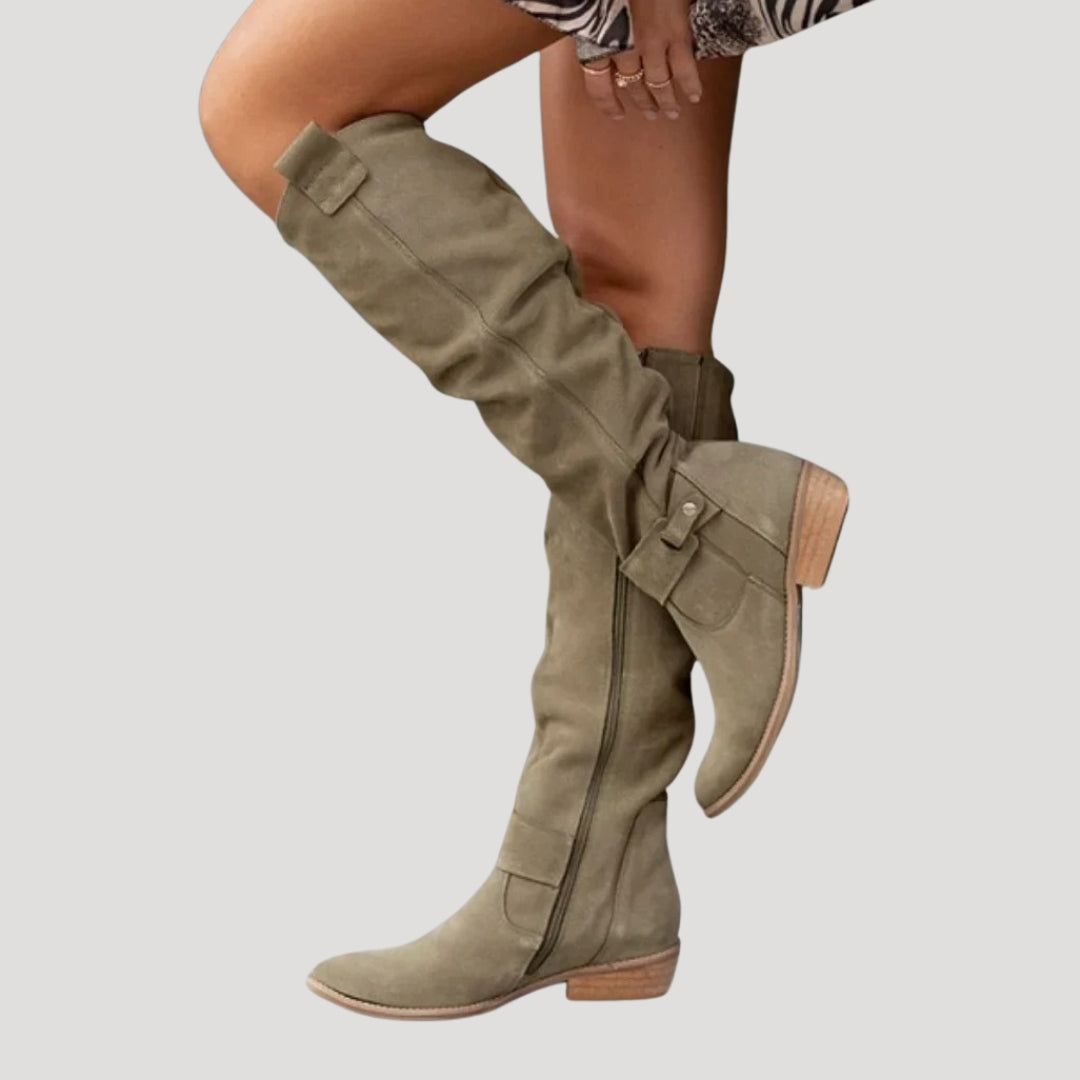 Women’s Slouchy Knee High Boots Low Heel Tall Fashion Shoes