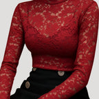 Women’s Lace High Neck Top Elegant Slim Fit Blouse