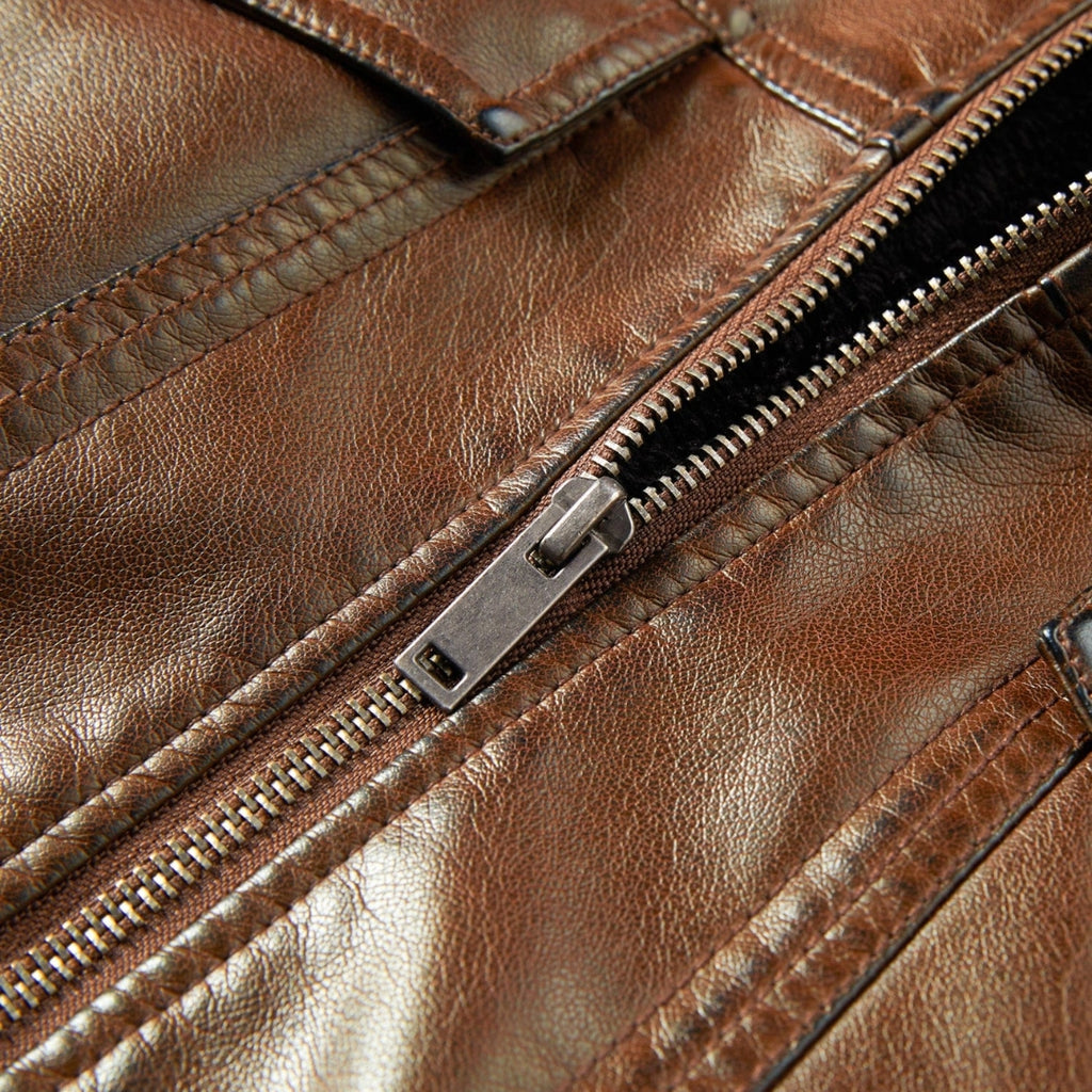 Men’s Faux Shearling Collar Leather Aviator Jacket
