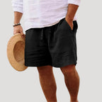 Men Linen Shorts Drawstring Waist Relaxed Fit