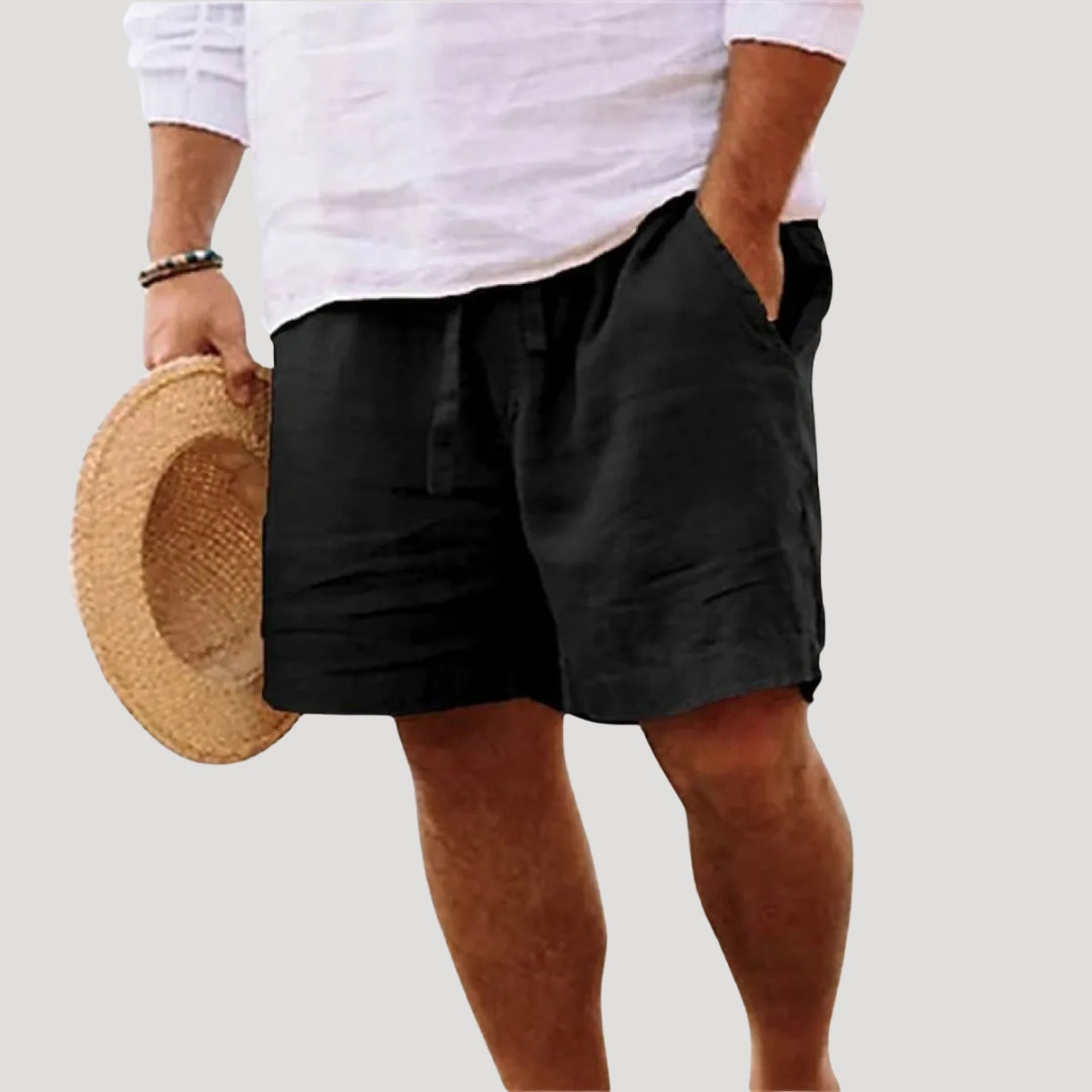 Men Linen Shorts Drawstring Waist Relaxed Fit