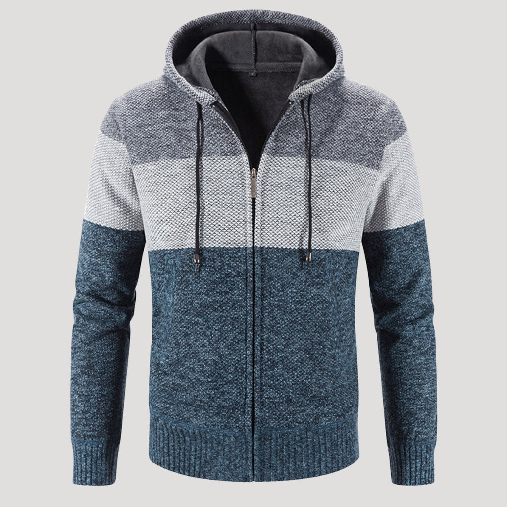 Men’s Tri Colour Knit Zip Hoodie Warm Casual Jacket