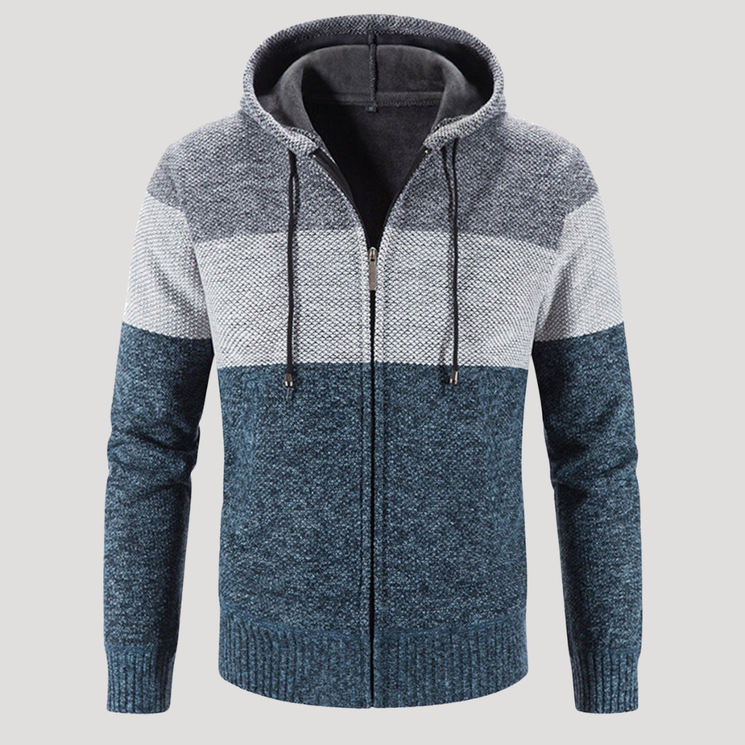 Men’s Tri Colour Knit Zip Hoodie Warm Casual Jacket