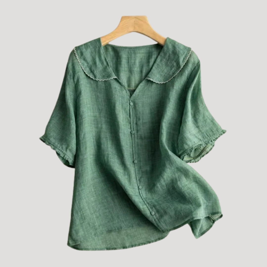 Women’s Blouse Short Sleeve Button Front V Neck Loose