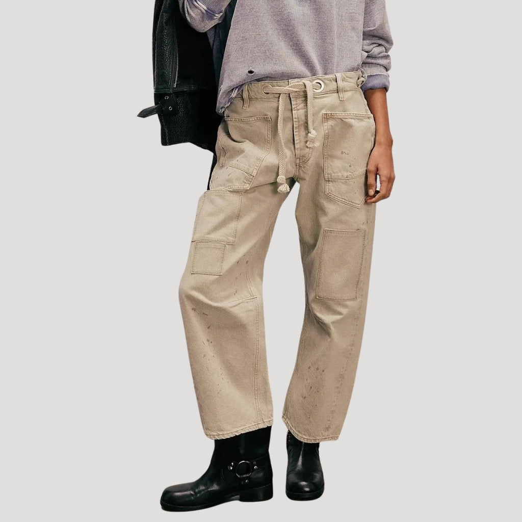 Women’s Denim Cargo Pants Straight Leg Drawstring Waist Pocket