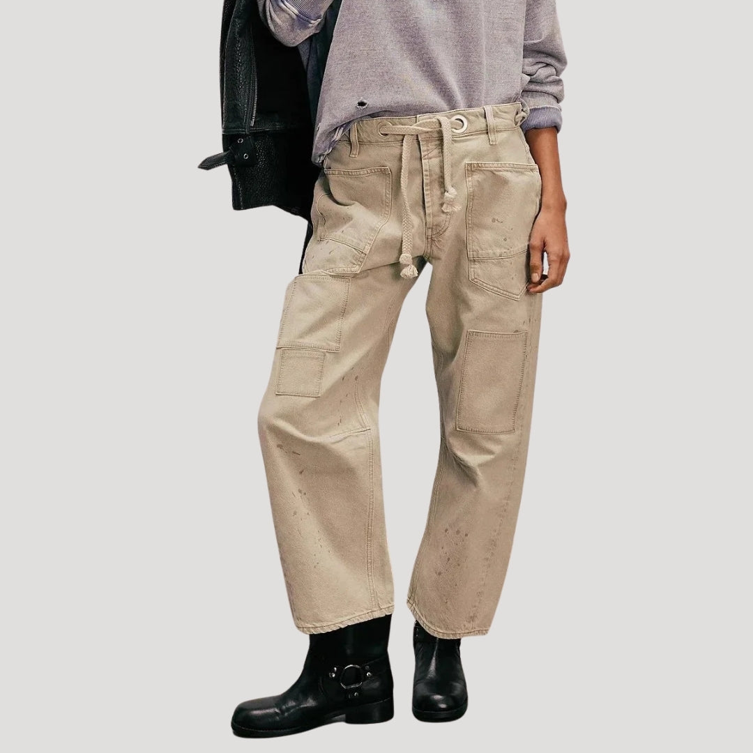 Women’s Denim Cargo Pants Straight Leg Drawstring Waist Pocket