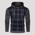 Men’s Plaid Knit Pullover Hoodie Textured Long Sleeve Sweater