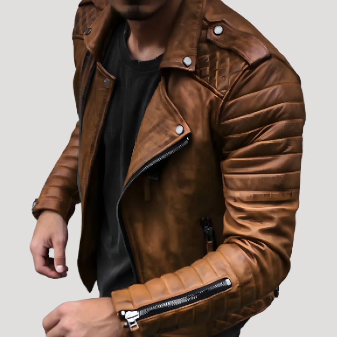 Men’s Faux Leather Biker Jacket Slim Fit Zip Coat