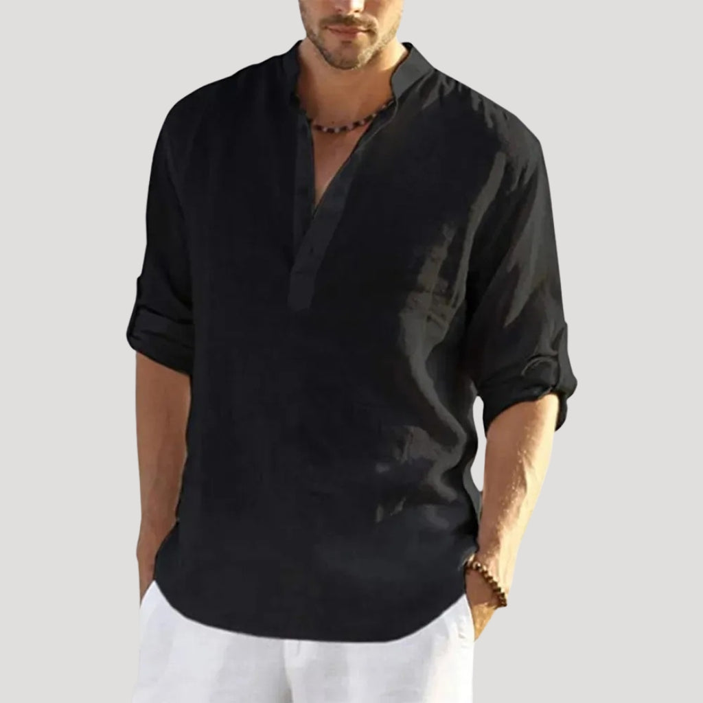 Men’s Linen Shirt Long Sleeve Casual Button Up Summer Top
