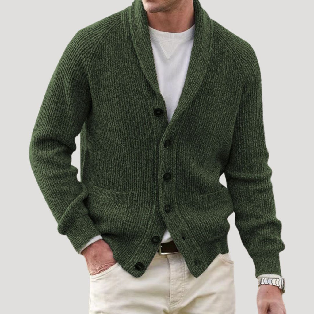 Men Ribbed Knit Cardigan Button Front Long Sleeve Classic Fit