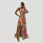 Women’s Formal Dress Maxi Floral One Shoulder Chiffon Slit