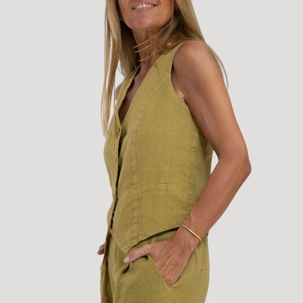 Women’s Linen Pants Set Sleeveless Vest Wide Leg Trousers