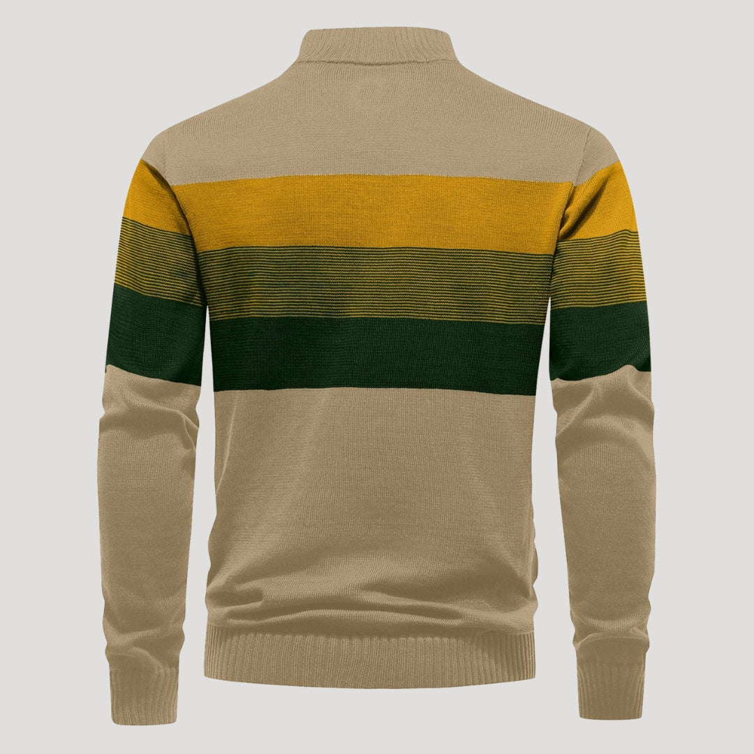 Men’s Striped Quarter Zip Sweater Casual Knit Pullover Top