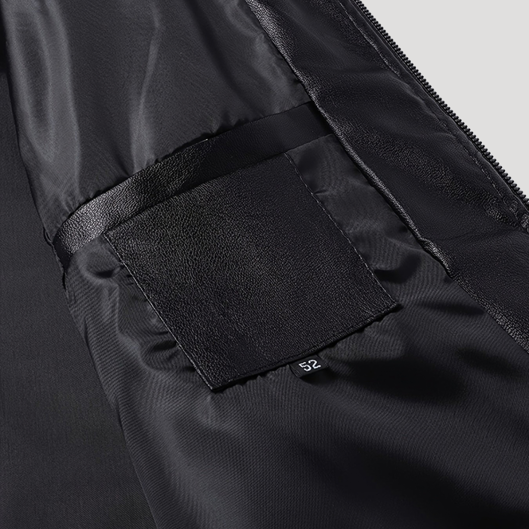 Pánska Čierna Kožená Bomber Bunda Na Zips