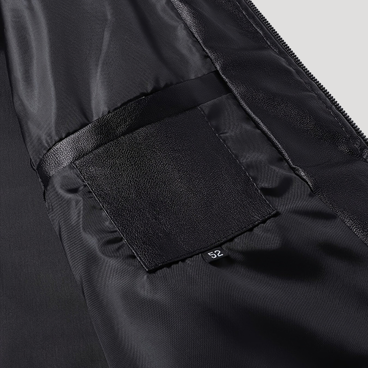 Pánska Čierna Kožená Bomber Bunda Na Zips