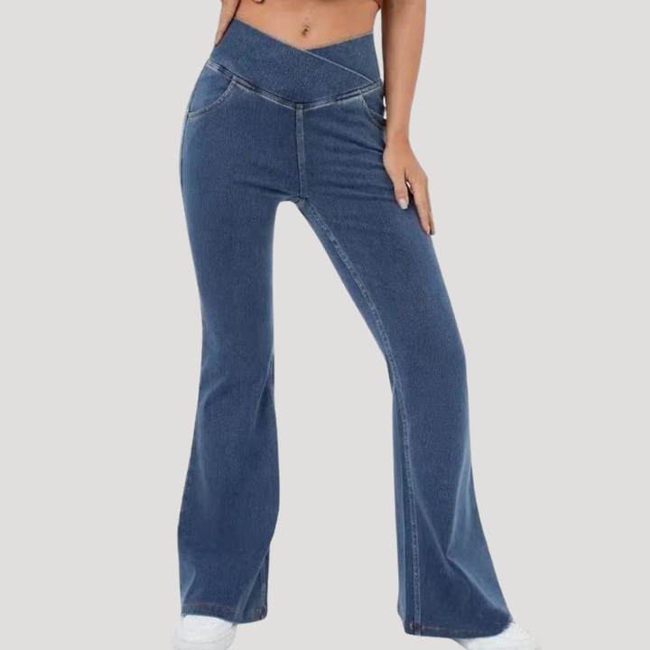 Dámske Rifle Rozšírené S Vysokým Pásom Bootcut Elastické Retro