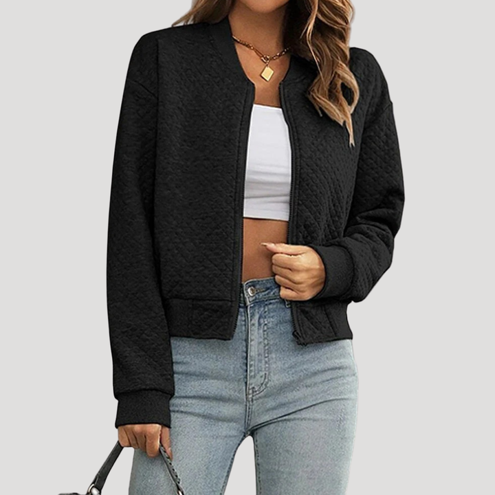 Dámska Prešívaná Bomber Bunda Krátka Na Zips