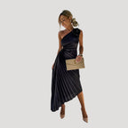 Women’s Dress Formal Cocktail Midi One Shoulder Pleated