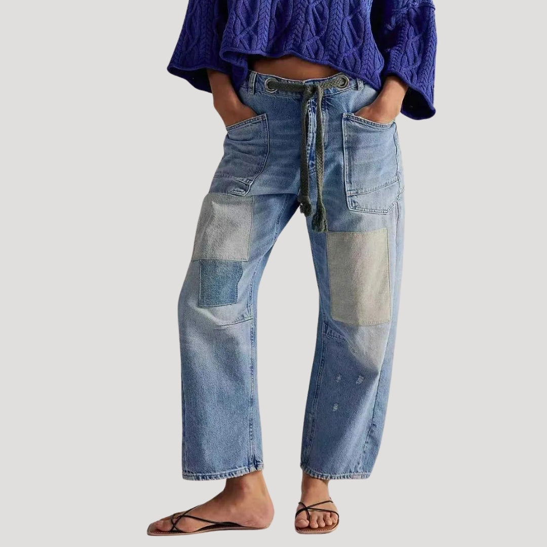 Women’s Denim Cargo Pants Straight Leg Drawstring Waist Pocket