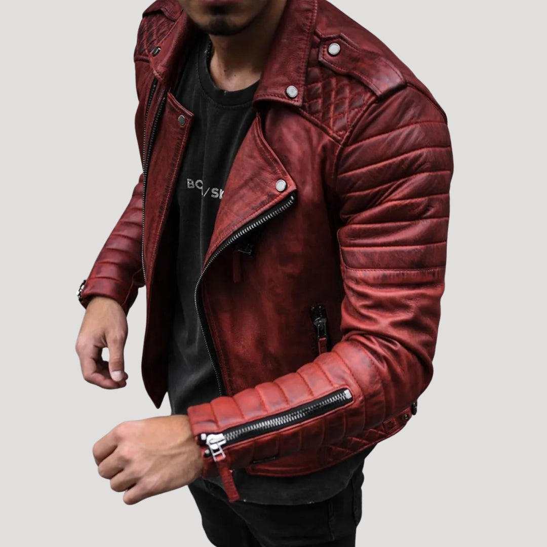 Men’s Faux Leather Biker Jacket Slim Fit Zip Coat