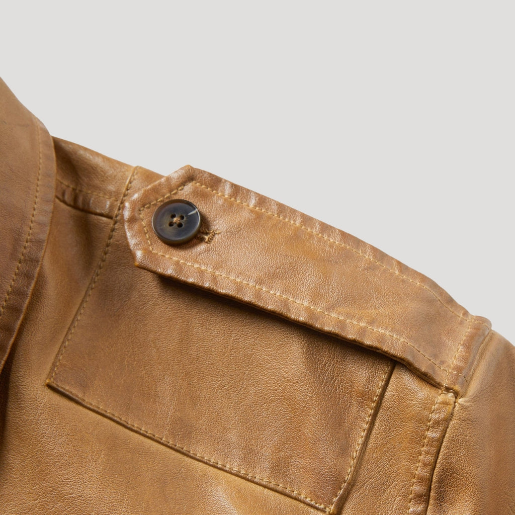 Men’s Leather Field Jacket Button Front Utility Outerwear