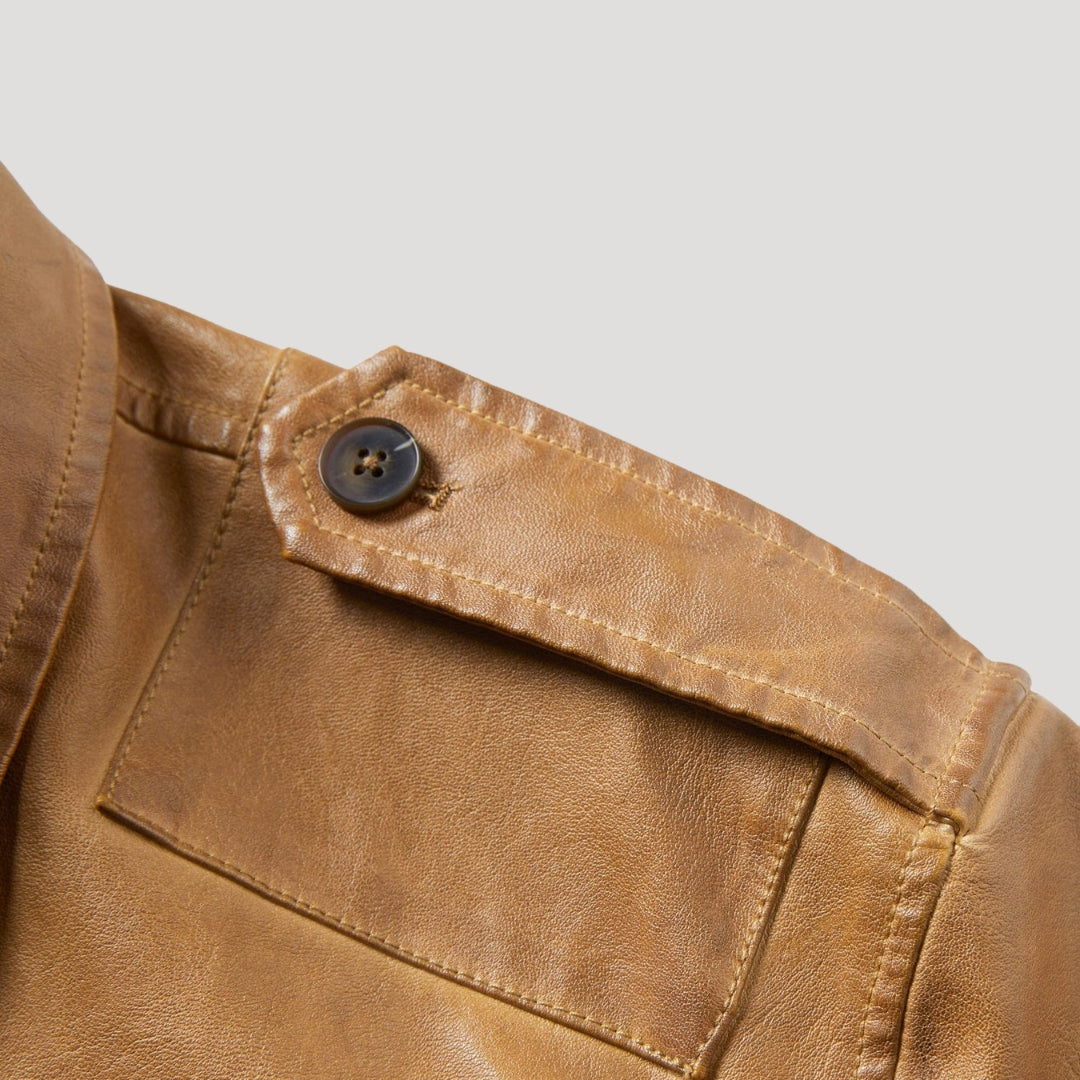 Men’s Leather Field Jacket Button Front Utility Outerwear