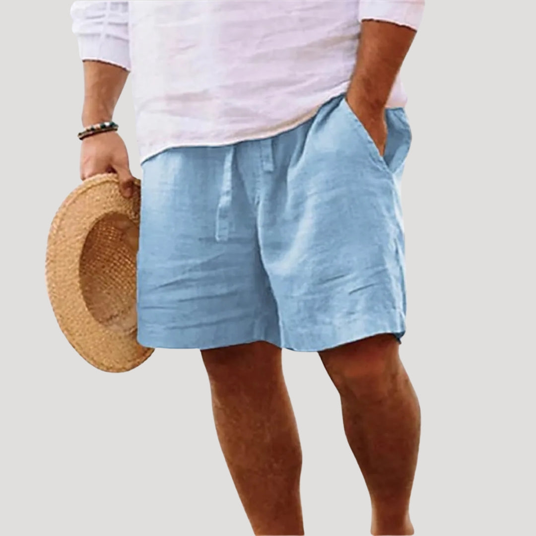 Men Linen Shorts Drawstring Waist Relaxed Fit
