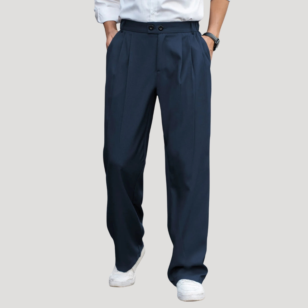 Men’s High Waisted Pleated Trousers Relaxed Fit Casual Pants