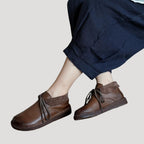 Women’s Shoes Brown Leather Casual Walking Slip On Flat
