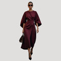 Women’s Midi Dress Casual Elegant Modest Belted Batwing