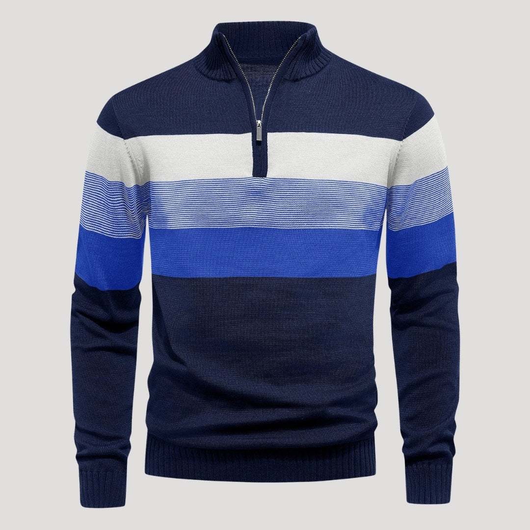 Men’s Striped Quarter Zip Sweater Casual Knit Pullover Top