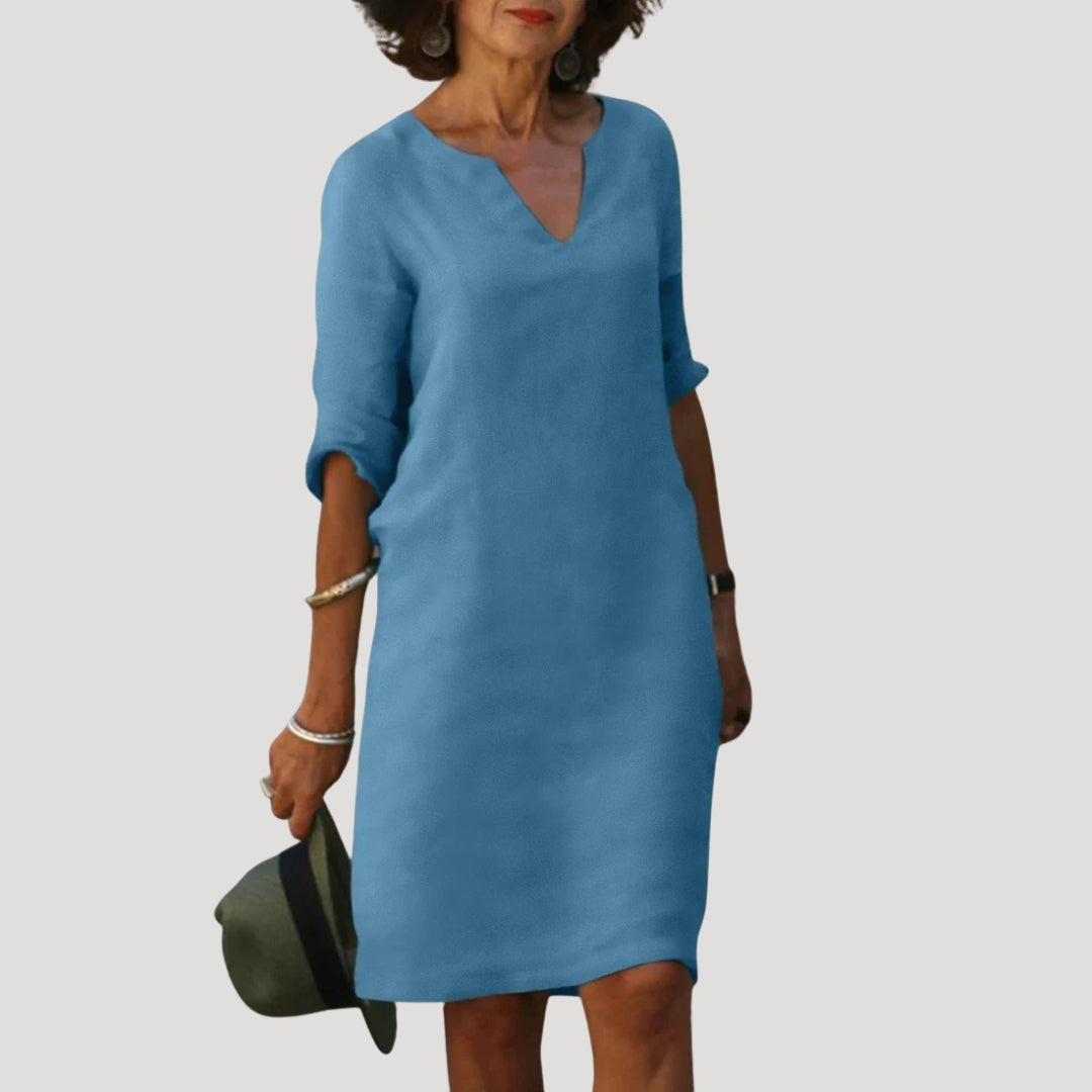 Women’s Summer Dress Casual Midi Shift V Neck Sleeve
