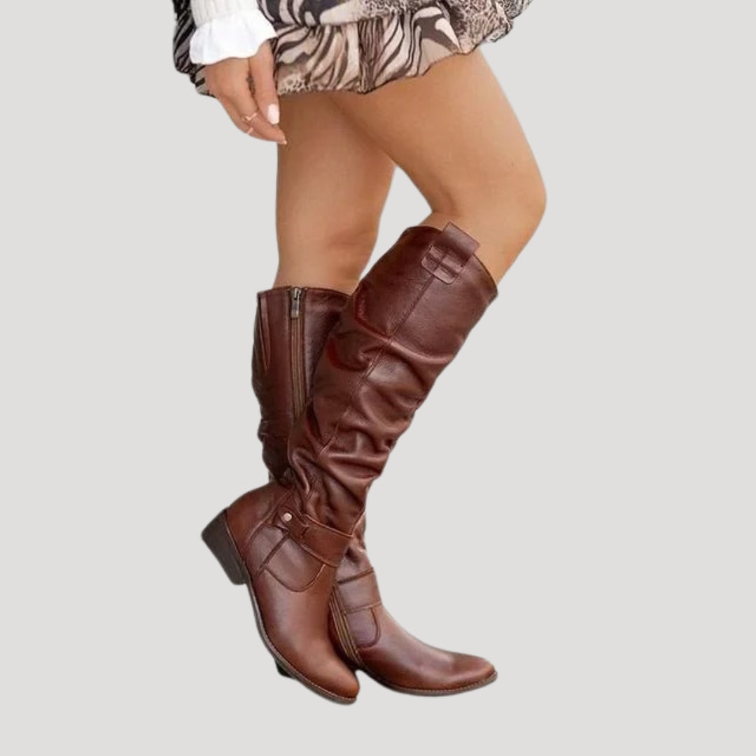 Women’s Slouchy Knee High Boots Low Heel Tall Fashion Shoes