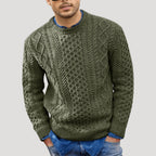 Men’s Cable Knit Sweater Crew Neck Textured Long Sleeve