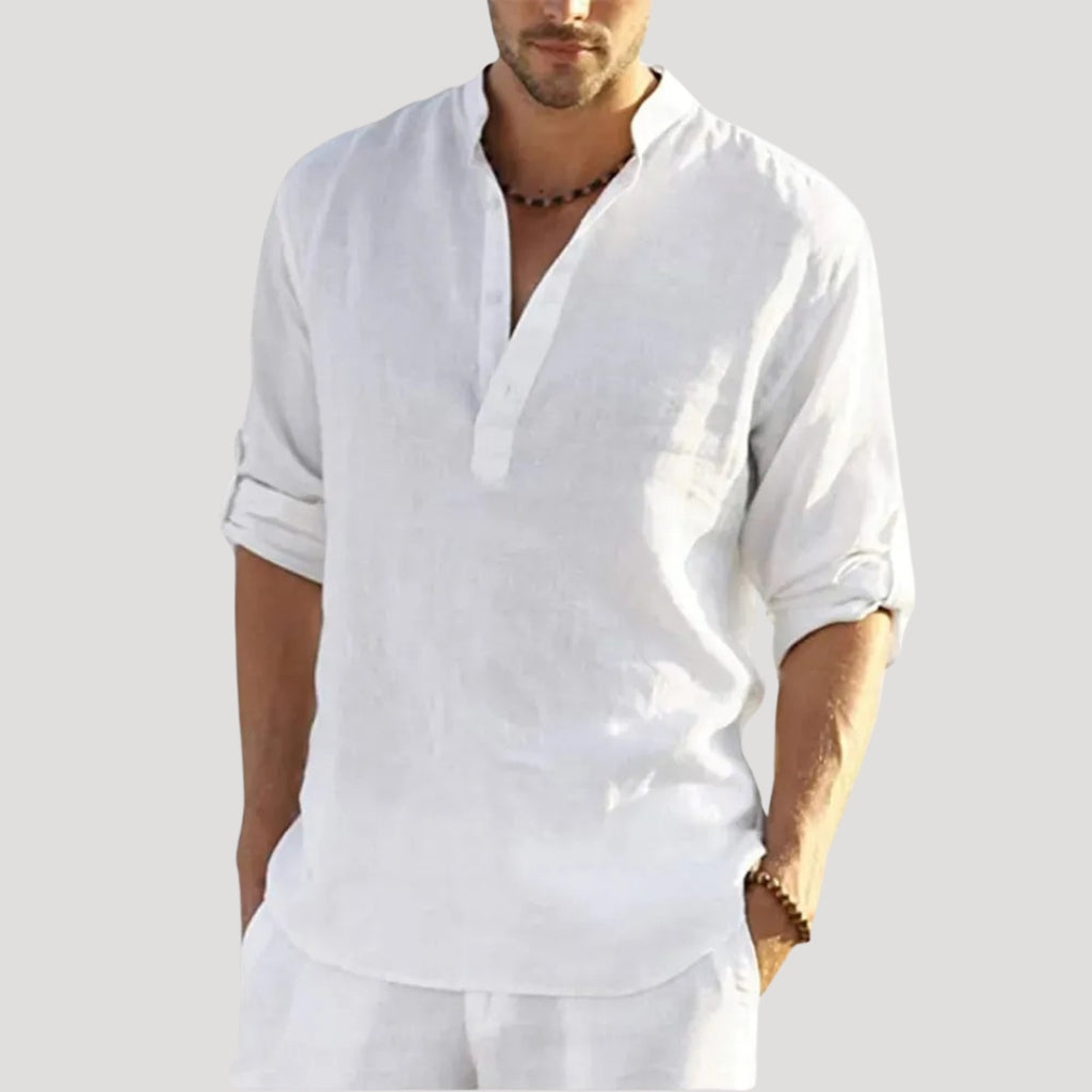 Men’s Linen Shirt Long Sleeve Casual Button Up Summer Top
