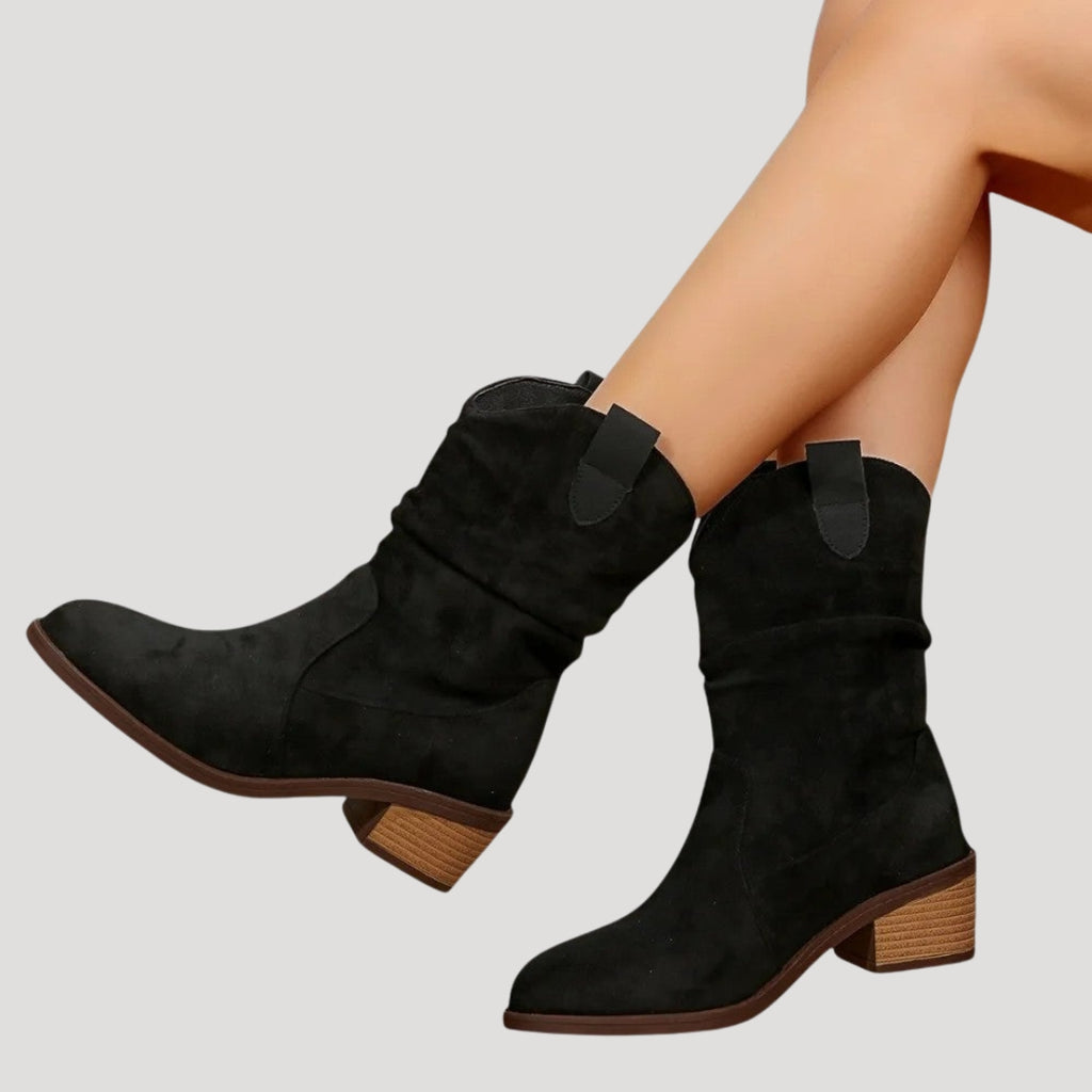 Women’s Cowboy Ankle Boots Western Slip On Mid Heel Short