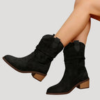 Women’s Cowboy Ankle Boots Western Slip On Mid Heel Short