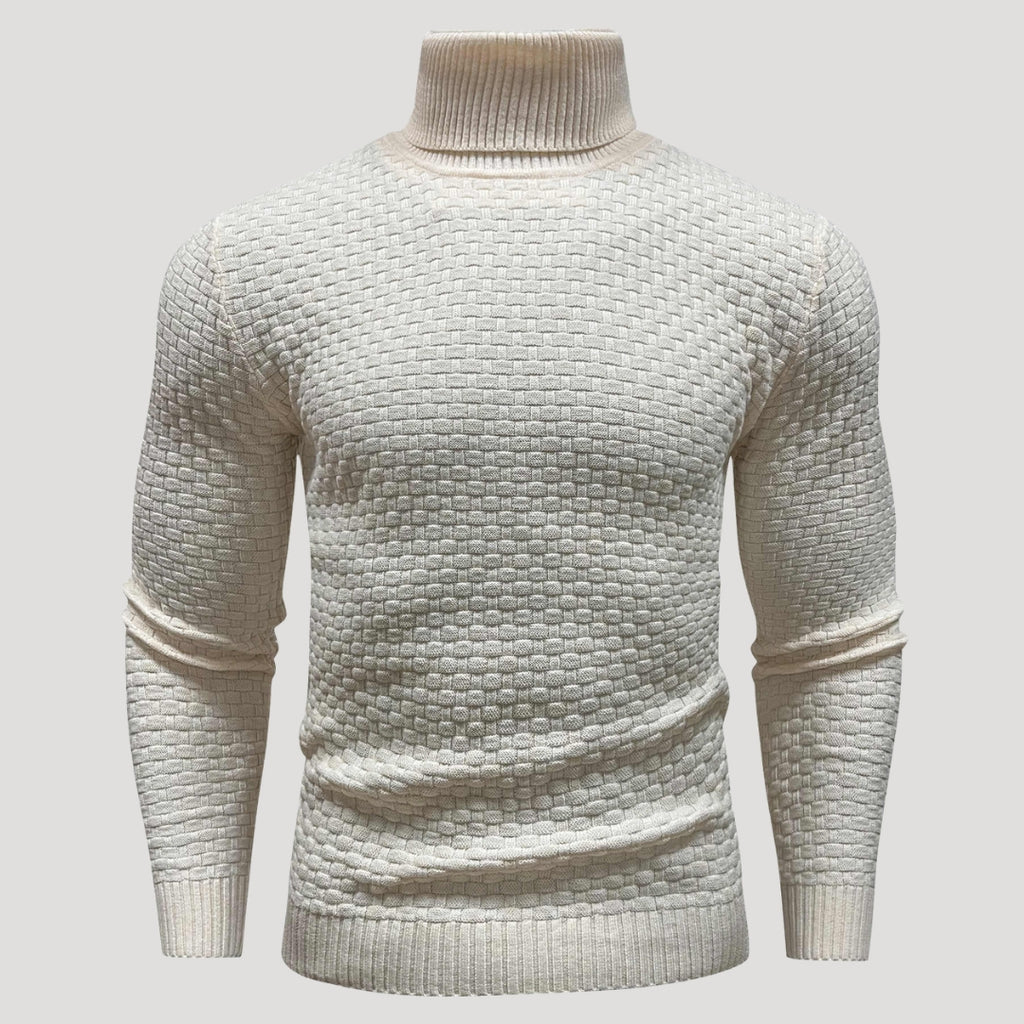 Men’s Textured Turtleneck Knit Sweater Casual Pullover Top