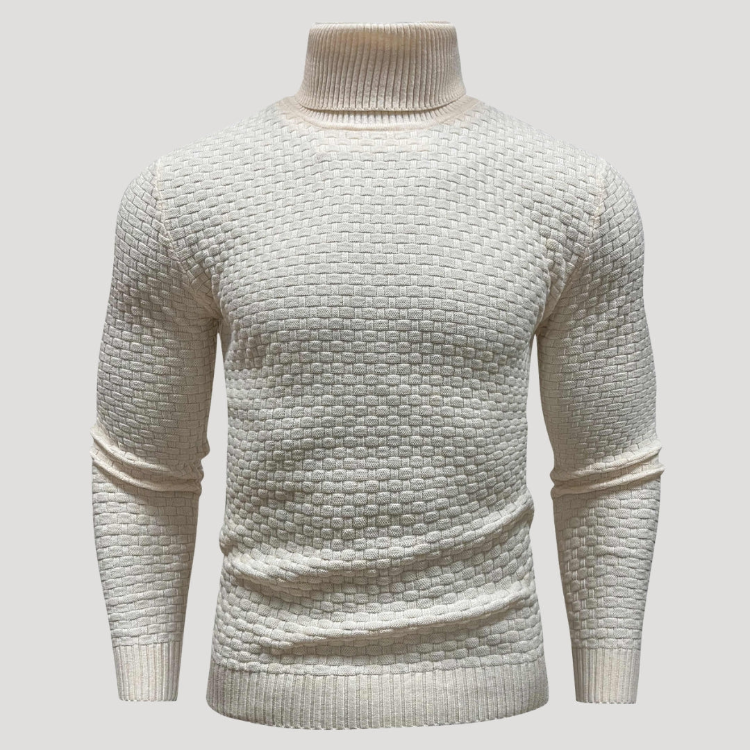 Men’s Textured Turtleneck Knit Sweater Casual Pullover Top