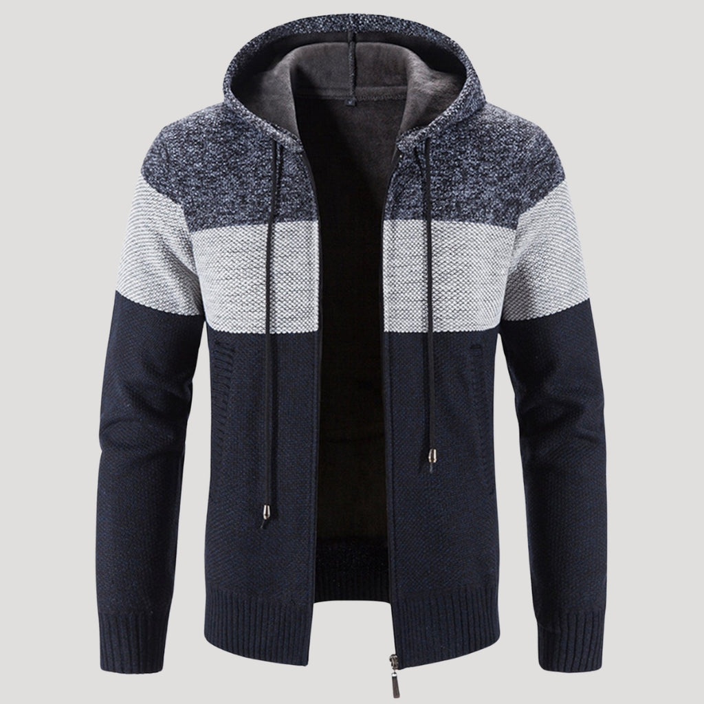 Men’s Tri Colour Knit Zip Hoodie Warm Casual Jacket