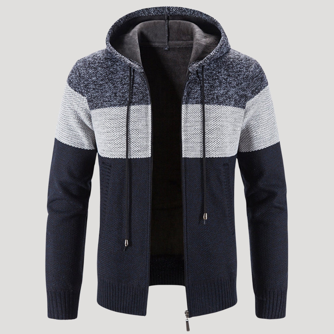 Men’s Tri Colour Knit Zip Hoodie Warm Casual Jacket