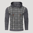 Men’s Plaid Knit Pullover Hoodie Textured Long Sleeve Sweater