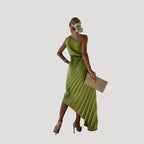 Women’s Dress Formal Cocktail Midi One Shoulder Pleated