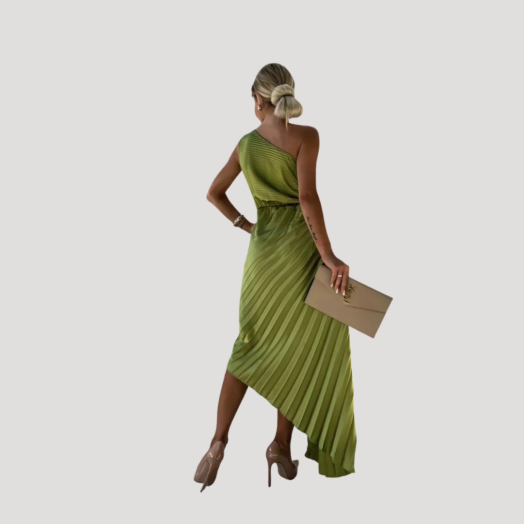 Women’s Dress Formal Cocktail Midi One Shoulder Pleated